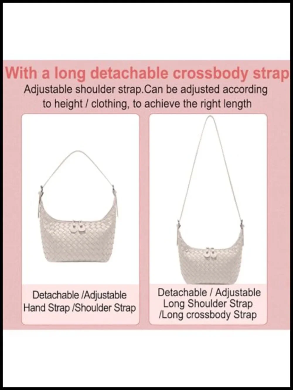 Woven Hobo Crossbody Bag with Adjustable Strap Top Zipper